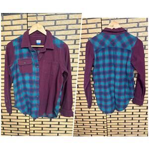 Kavu Burgundy And Blue Plaid Button Down Shirt Size Small